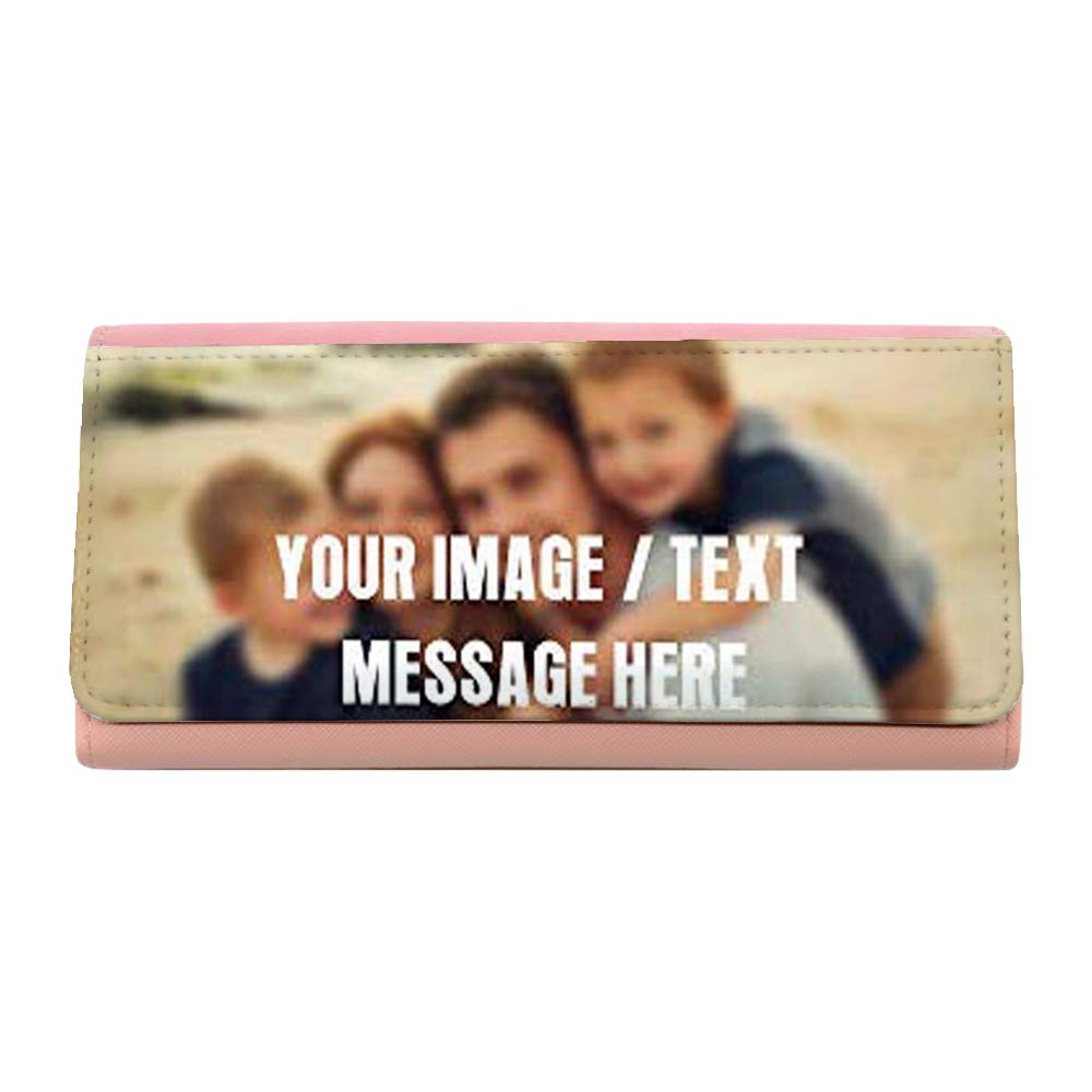 Personalised with Your own Image/Text/Message Themed Pink/Black Coloured Large Leather Purse with Presentation Box Mother’s Day/Birthday Present. (Pink)