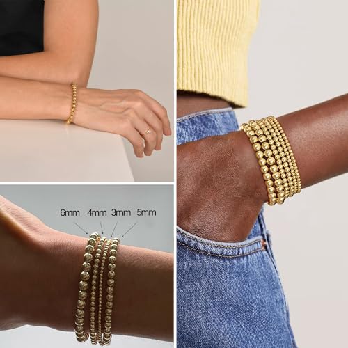 ÌF ME 16 PCS Gold Bead Bracelet for Women, Gold Beaded Stretch Plated Stackable Strand Bead Ball Bracelets stack Adjustable Jewelry Set for Gifts3
