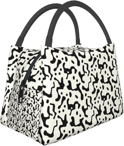 ユニセックスで調節可能な断熱ランチバッグ、 黒と白のストライプ 防水 男女兼用 エコバッグ アウトドア 運動会 遠足 釣り ピクニック KHIY024