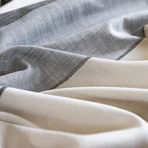 Sutuo Home Boho Curtain Semi-Blackout Linen Textured Fabric, Handmade Tassels Rod Pocket Striped Shabby Chic Vintage Bohemian Window Drapes For Bedroom, 55" W X 84" L, 1 Panel Patchwork Grey Beige #TOP2