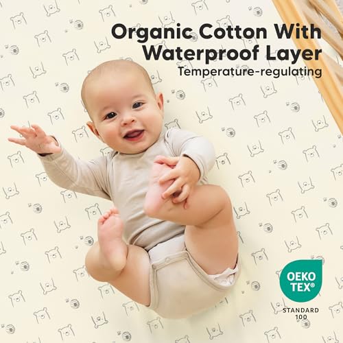 Image of 2-Pack Waterproof Crib Sheets for Boys, Girls, 52x28 Fitted (Bumble Bear) | Organic Cotton Baby Crib Sheets, Toddler Mattress Protector Cover, Washable, Soft & Durable Baby Bedding Essentials