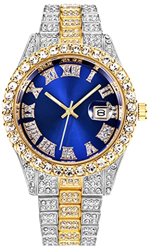 SENRUD Unisex Watch Fashion Crystal Diamond Watch Mens Womens Quartz Analog Watch Stainless Steel Big Face Wrist Watch, Blue, Fashion
