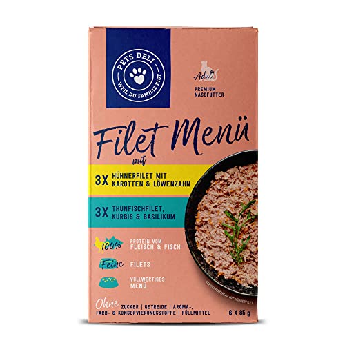 Pets Deli Filet Menü Multipack Nassfutter für Katzen mit Hühnerfilet und Thunfischfilet ohne Gluten...