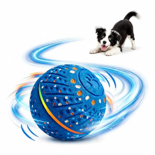 GULUNOOK Interactive Dog Ball Toy for Small Medium Dogs Automatic Rolling Bouncing & Moving Dog Toy with LED Lights 2-in-1 Fetch Toy Durable E-TPU USB Rechargeable (2.8 Blue)