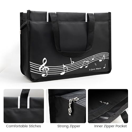 BestSounds Piano Bag, Zipper Waterproof Music Book Tote Bag Piano Accessories for Students Kids, Women, Gifts for Musicians (Black Music) - Thumbnail 2