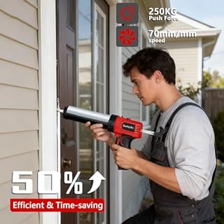 Electric Caulking Gun: Silicone Sealant Gun with 300 KG Thrust, Lightweight Caulk Gun with Constant Flow Tech, 10oz Caulk Guns with LED Light Auto Retract for Filling and Sealing
