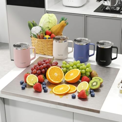 Fruit Cutting Board &Stainless Steel Insulated Coffee Mug Set, 17oz, Double Wall Vacuum Sealed with Shatter-Proof Lid, Hot and Cold Drinks, 4-Piece Se