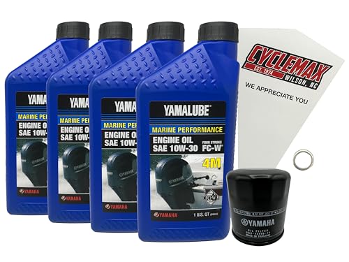 CYCLEMAX F75-F115 Yamalube 10W30 Marine Oil Change Kit Compatible with 2014-2024 Yamaha F115B Outboard Engine