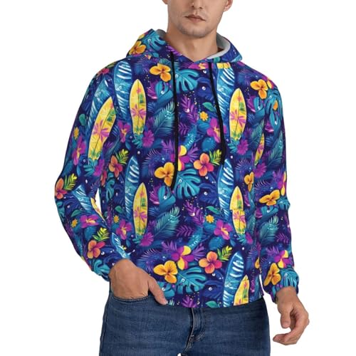 Hoodies For Men - Hawaiian Colorful Plant Print Long Sleeve Casual Men'S Hoodies & Sweatshirts Pullover With Pocket