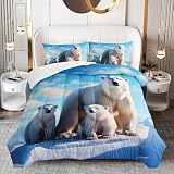 OUIXOTIC Polar Bear Bedding Set Queen, Polar Bear Family Comforter Set for Boys Girls,Kids Snow and Ice Duvet Set Natural Comforter Fashion Teens Bedroom Decor 3 Pcs Bed Collection
