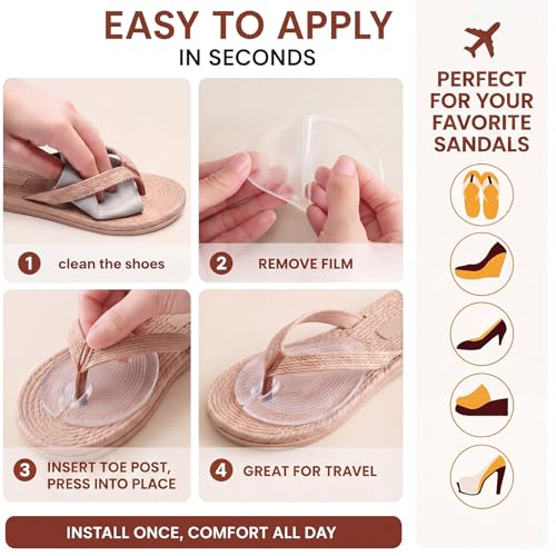 Image of Handepo 6 Pairs Gel Pads for Thong Sandals Toe Protectors Metatarsal Forefoot Cushion Inserts Foot Pads Non Slip Cushion for Thong Protector (Clear)