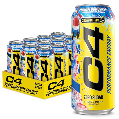 C4 Energy Carbonated Zero Sugar Energy Drink, 200mg Caffeine Frozen Bombsicle, 16 Fl Oz (Pack of 12)