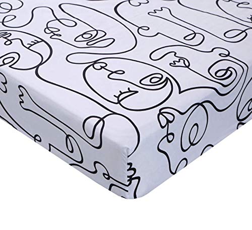 Mag Home Microfiber White Bed Sheet Queen Size Abstract Face Design Bedding Sheet Set 1 Flat & 1 Fitted Sheet With 2 Pillow Shams, 12” Deep #TOP4