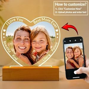 Custom Picture Frame with Photo, Personalized Photo Frame with Night Light, Customized Heart Picture Frame, Personalized Mom Birthday Gifts,Personalized Mothers Day Gifts for Mom, Baby, Kid, Family Custom Picture Frame with Photo Personalized Photo Frame with Night Light Customized Heart Picture Frame Personalized Mom Birthday GiftsPersonalized Mothers Day Gifts for Mom Baby Kid Family