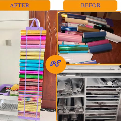 Image of 48 Compartments Vinyl Roll Storage, Vinyl Roll Holder Organizer, VinylStorage Rack Wall Mount /Over The Door for Craft Room Organizers and Storage Lengthened(Purple)