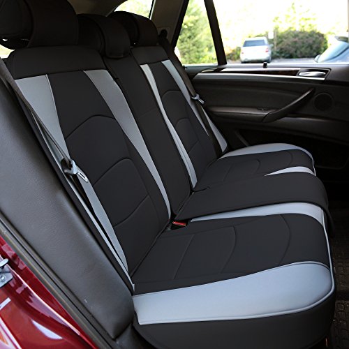 Image of FH Group Car Seat Cover for Back Seat Gray Black Faux Leather - Universal Fit, Rear Seat Covers for Cars with Rear Split Bench, Car Seat Cushions, Car Interior Accessories for SUV, Sedan, Van