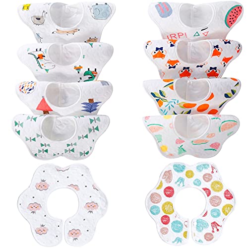 10 Pcs Baby Bibs 360 Rotate for Eating Drooling Waterproof Bibs Soft Unisex Drool Bibs for Girls