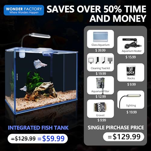 Image of Small Aquarium Set Glass 2.6 Gallon Fish Tank, Starter Kit with Heater Self Cleaning System Efficiency Filter Bright Light Rocks Gravel Cleaning Tool, Leak-Proof Ultra-Clear Rimless Desktop Betta Tank