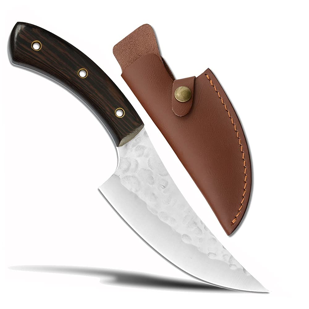 Boning Knife, Serbian Cook Butcher Knife Set Barbecue Knives Butcher Slaughter Slicing Meat Tool True Leather Sheath Blade Guard BY ZZYY (Color : B)