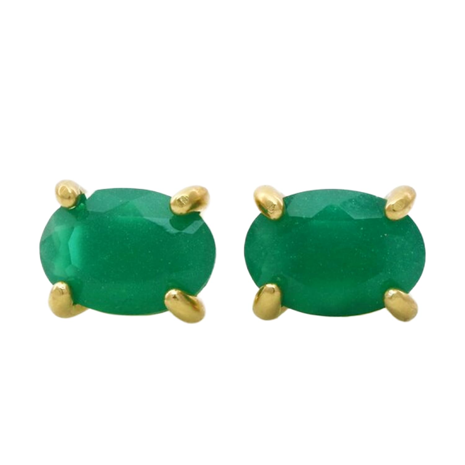 Boucles d'oreilles onyx vert de qualité exceptionnelle et argent doré - 5