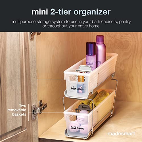 Madesmart 2-Tier Plastic Mini Multipurpose Organizer With Divided Slide-Out Storage Bins, Compact Under Sink And Cabinet Organizer Rack, Frost #TOP1