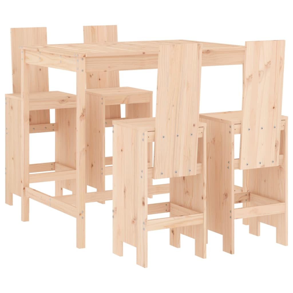 Juego de 5 barras de jardín de madera maciza de pino, 121 x 82,5 x 110 cm, mesa de jardín con 4 taburetes, diseño moderno, robusto y duradero, para balcón, terraza, jardín
