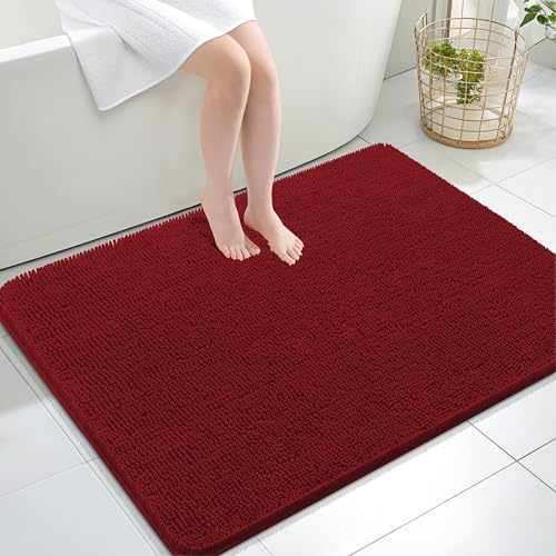 Image of OLANLY Large Bathroom Rugs 47x32, Extra Soft Absorbent Chenille Bath Rugs, Rubber Backing Quick Dry, Machine Washable Bath Mats for Bathroom Floor, Tub and Shower, Home Decor Accessories, Red