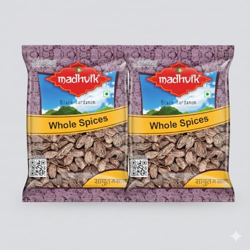 Image of MADHVIK Premium Black Cardamom 50g (Moti Elaichi) - Pack of 2 x 25g | Aromatic Whole Badi Elaichi Pods for Biryani, Gravy, Masala Blends & Indian Cooking | Fresh & Natural Quality