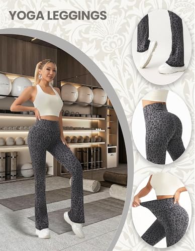 Leggings Damen Leoparden Schlaghose High Waist Flared Leggings Blickdicht Bootcut Jogginghose Fitnesshose für Outdoor – Bild 3