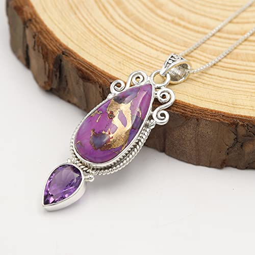 Pendentif améthyste et turquoise en argent sterling chic en forme de goutte d'eau