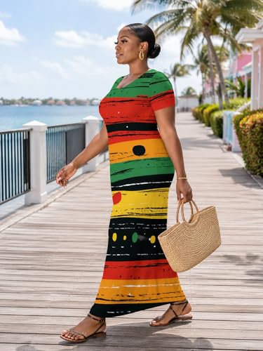 Image of SUZONANA Plus Size Maxi Dress for Curvy Women Summer Casual Sundress Short Sleeve Loose Vacation Dress