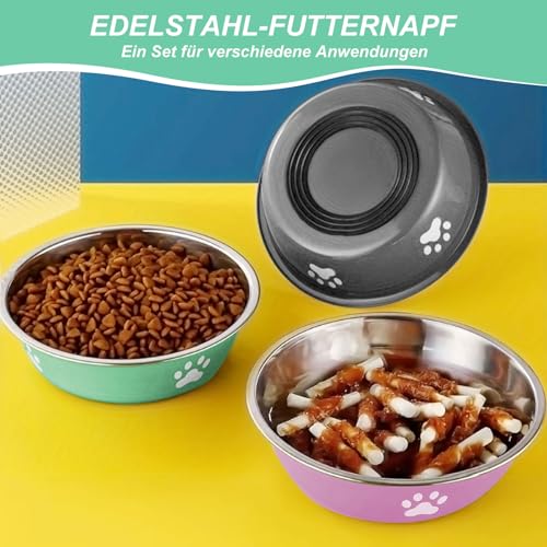 Hundenapf 3 Stück Fressnapf Hund Edelstahl - 860ml Hundenäpfe Rutschfest Wassernapf und Futternapf Hundenapf Rutschfest mitRutschfestem Silikonboden fürKleine Mittelgroße und Große Hunde undKatzen (3)
