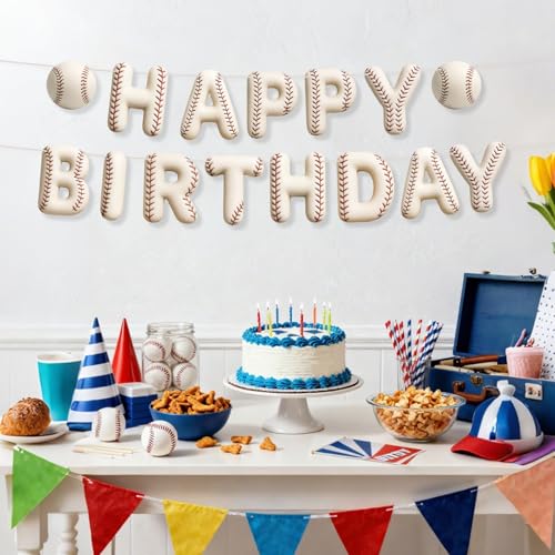 Image of Sport Birthday Banner, 3D Sport Theme Happy Birthday Banner (Baseball) | Decoration Funny Ball Themed Party Supplies Suitable for Kids Teenagers Adults