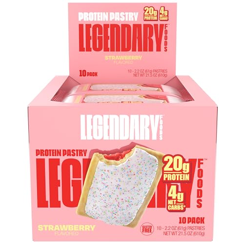 Legendary Foods 20 gr Protein Pastry | Low Carb Tasty Protein Bar Alternative | Keto Friendly | No Sugar Added | High Protein Snacks | On-The-Go Breakfast | Gluten Free Keto Food – Strawberry (10-Pack)