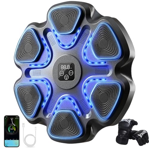 Leukate Music Boxing Machine,Smart Bluetooth Boxing Machine for Adults & Kids,Boxing Training Machine with Boxing Gloves, Music Playback Boxing Workout Equipment Target for Home, Office, Gym (Black)