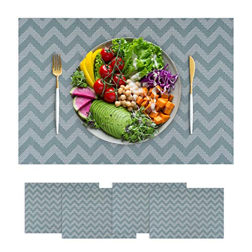 LUUK LIFESTYLE Mantel Individual, Mantel Individual para 4 Personas, Mantel Individual, Lavable, Resistente al Calor, Repelente a la Suciedad, Apto para lavavajillas, Antideslizante, Azul, Gris