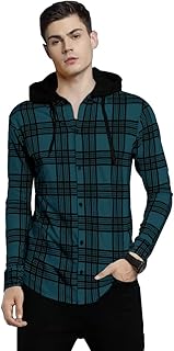 EYEBOGLER Men Checkered Hooded Neck T-Shirt