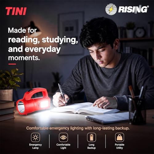 Image of RISING Tini 3W Rechargeable LED Flashlight with 1200mAh Li-ion Battery | Emergency Sidelight | 3 Lighting Modes | Compact Emergency Torch for Home, Travel, Camping & Power Cuts