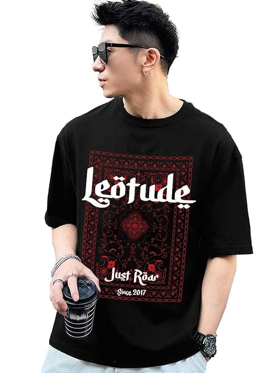 Image of LEOTUDE Men's Cotton Trendy Oversized Round Neck Printed T-Shirt Combo (Pack of 3)