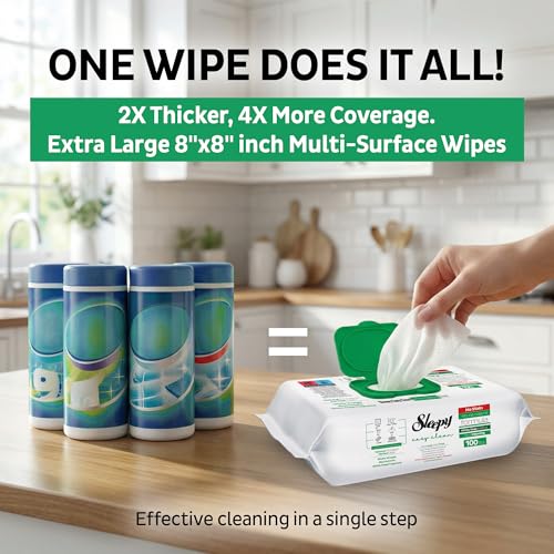 Image of Sleepy Easy Clean XL Multi Surface Cleaning Wipes (600 Count) - Natural Vinegar & Baking Soda Formula - Jumbo 8 inchx8 inch All Purpose Wet Wipes for Kitchen, Bathroom, Glass & Electronics - No Streak