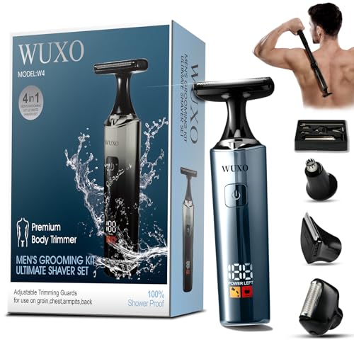Image of Back Shaver for Men, 4-in-1 LED Display Electric Groin Hair Trimmer | Type-C, Safety Lock, IPX7 Wet /Dry Clippers, Rechargeable with Long Handle, MultiFunctional Back Trimmer for Men,(Cool Silver)