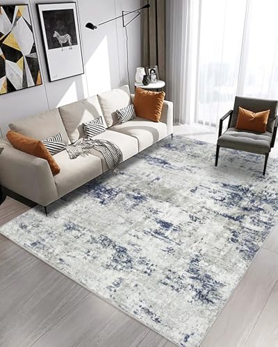 Area Rugs 5x7 Living Room: Large Modern Abstract Washable Rug Soft Anti-Skid Non-Shedding Carpet Indoor Floor Thin Carpets for Bedroom Dining Room Farmhouse Nursery Home Office Night Blue Grey