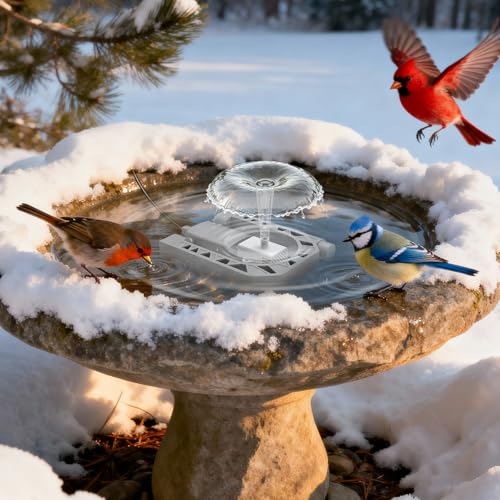 Sindarhor Bird Bath Heater with Fountain–500W Outdoor Cast Aluminum Submersible De-Icer, Birds Bath Water Heater for Winter with Thermostat, Chicken Waterer & Pond Heater with 9.8 Ft Cord