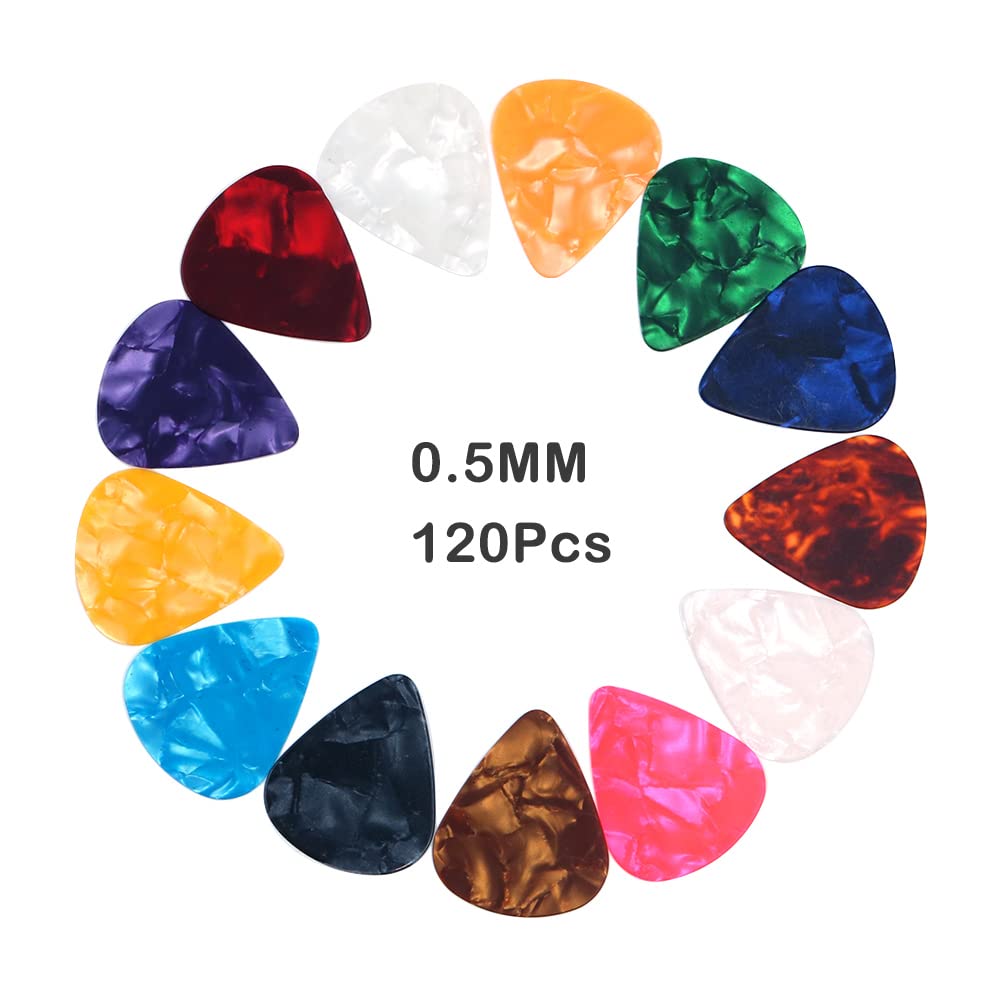 Alnicov 120Pcs Celluloid Guitar Picks,0.5mm Celluloid Picks for Bass Electric Acoustic Guitars Random Color - Image 2