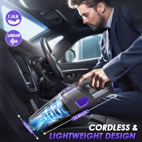 Image of Gxzsk Handheld Vacuum Cordless, 15000PA Strong Suction Hand Held Car Vacuum Cleaner Rechargeable, Portable Hand Vacuum with Multi-Nozzles & Washable Filter for Home Office, Car, Pets