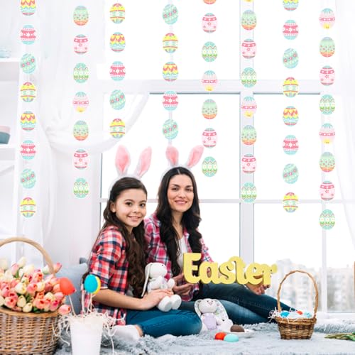 Image of Wall Hanging Decorations Easter Egg Garland - 8pcs Rainbow Easter Streamers Banner Inside Indoor Party Decoration Favors, Spring Home Classroom Office Ceiling Decor Panduola
