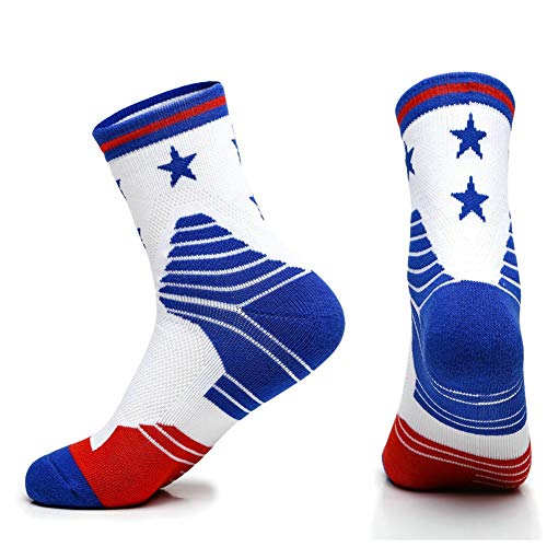Men Socks 3 Pares de Hombres Estrellas patrón fútbol Baloncesto Calcetines Calcetines elásticos Transpirables Komener (Color : White, tamaño : Talla única)