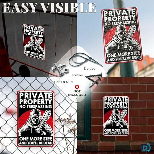 Funny Private Property No Trespassing Sign, 8 x 12 in Aluminum Novelty Wall Decor, Sarcastic Vintage Metal Sign for Garage, Man Cave & Outdoor Display