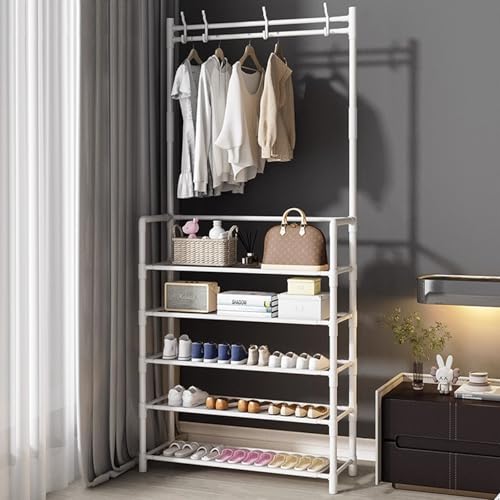 SKW 玄関シューズラック L字型 組み立て簡単 大容量 省スペース おしゃれ 靴棚 (ホワイト, 幅80cm (5層))