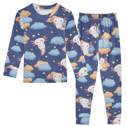 Pajama Sets Long Sleeve Cute Axolotl Clouds Pattern Soft Comfy Sleepwear 2 Piece PJS 3-8T